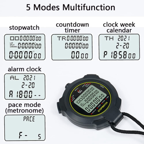 Digital Sports Stopwatch, 10Lap /Split Memory Stopwatch Count Down 1