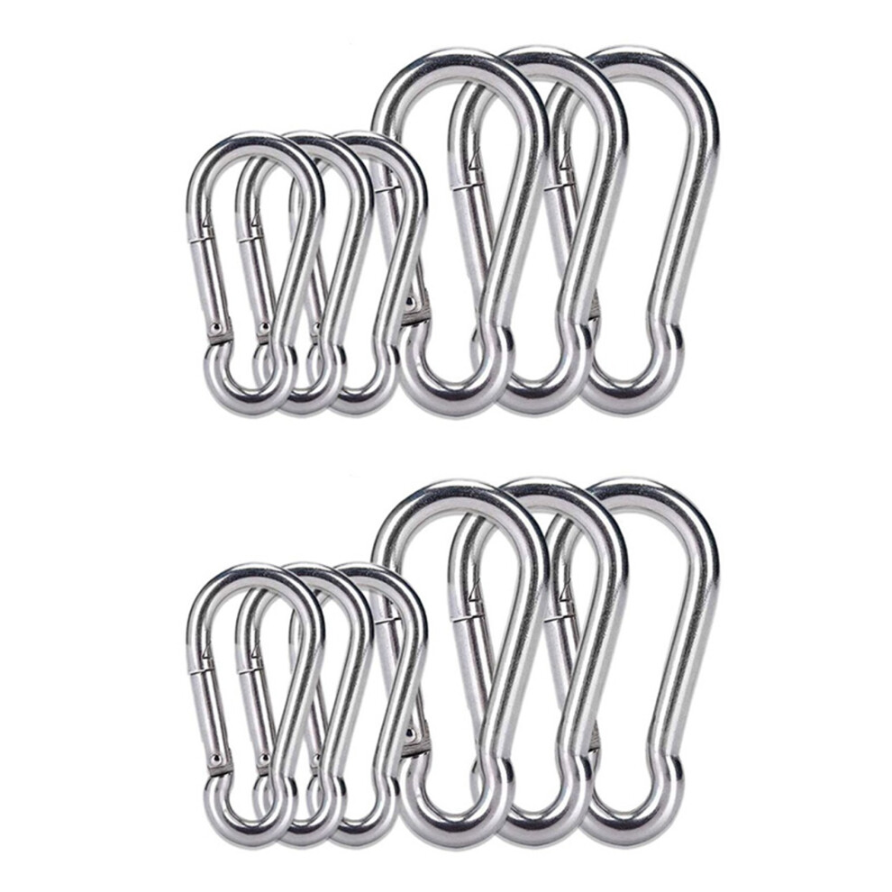 12Pcs Stainless Steel Spring Snap Hook Carabiner, Small Carabiner, Stainless Steel Clips For Flags Climbing(M6 And M8) 4853981297473