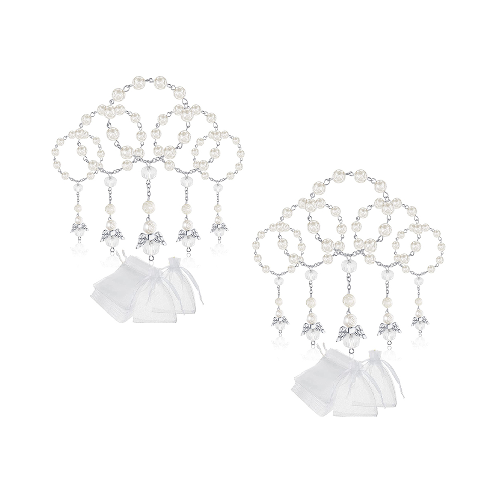 60 Pcs Baptism Acrylic Rosary Beads Mini Rosaries Angel With Organza Bags For The First Communion Baptism Party Favors Exogio