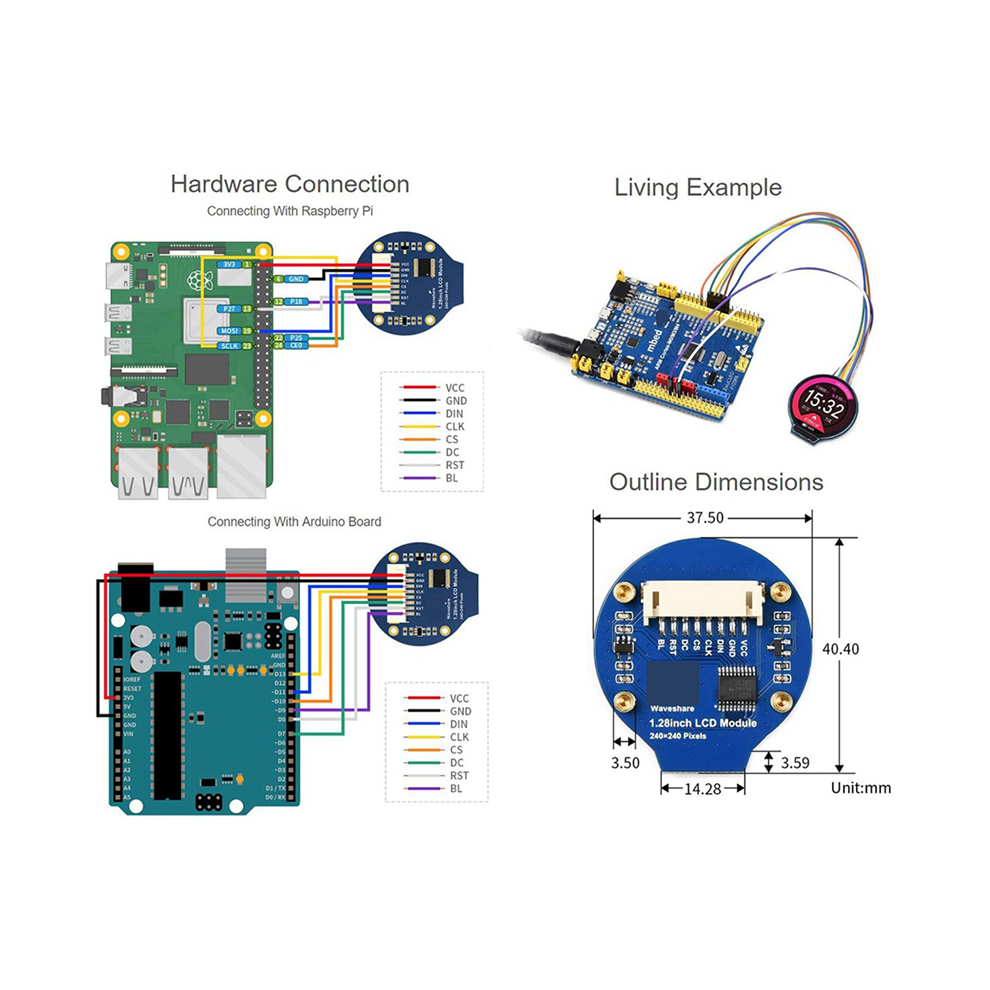 5pcs-1-28inch-round-display-lcd-screen-module-gc9a01-spi-communication