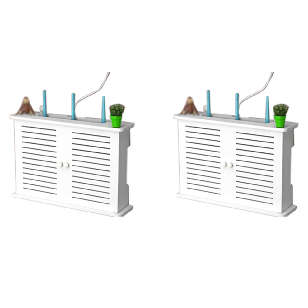 2X Wireless Wifi Router Storage Boxes Wooden Box Cable Wire Bracket Wall Hanging Plug Board Shelf Double 4853981209186