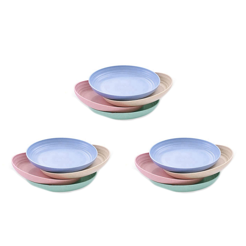 12Pcs 10 Inch Wheat Straw Deep Dinner Plates - Microwave and Dishwasher Safe, Unbreakable Sturdy Plastic
