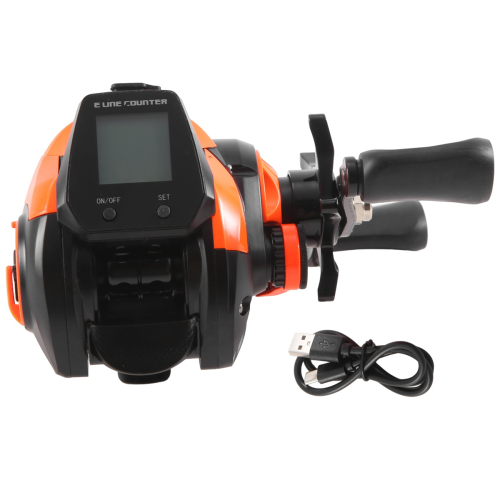 Electronic Baitcasting Fishing Reel Led Screen Orange Right 1