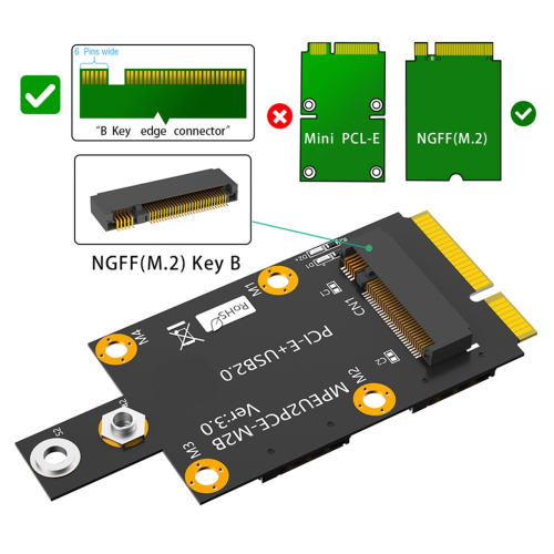M.2 Key B to Mini PCI-E Adapter Strap Dual NANO SIM Card 2