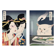 XL-Funny Japanese Woman Yelling At Cat, Canvas Painting
