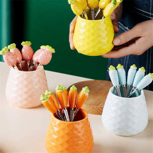 Cute Ceramic Jar Fruit fork Set 304 Stainless Steel Cake C 1