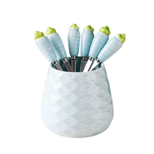 Cute Ceramic Jar Fruit fork Set 304 Stainless Steel Cake C