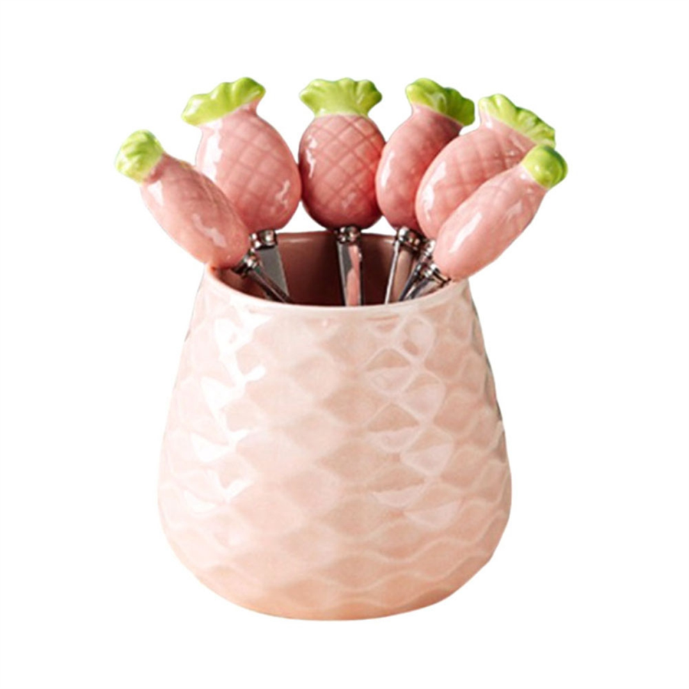 Exogio Cute Ceramic Jar Fruit Fork Set 304 Stainless Steel Cake D