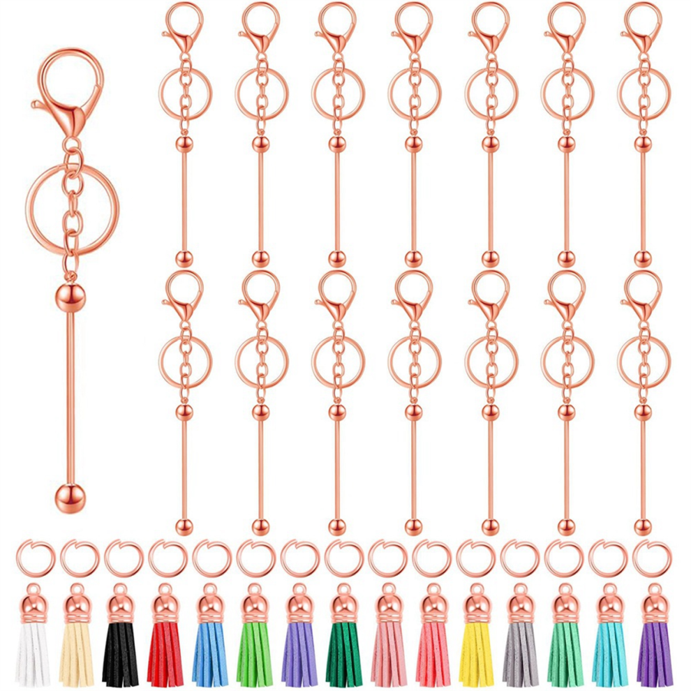 15 Pcs Beadable Keychain Bar Bulk Metal Blank Keychain,Rose Gold 4853956052625