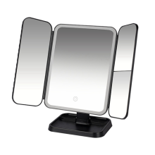 Tri-Fold Makeup Mirror LED Light Dormitory Black