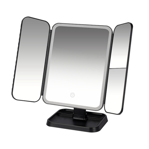 Tri-Fold Makeup Mirror LED Light Dormitory Black