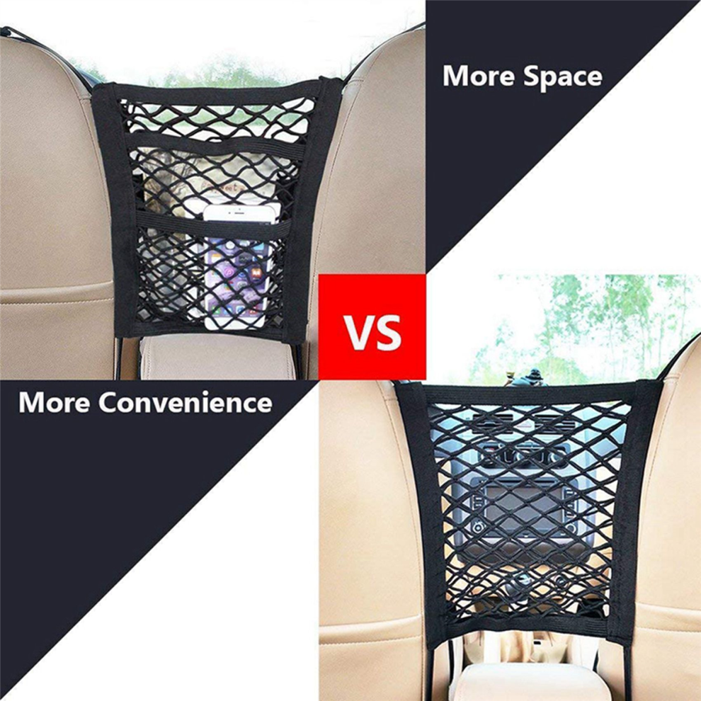 3X 3-Layer Car Mesh Organizer, Stretchable Seat Back Net Bag, Barrier Of Backseat Pet Kids, Cargo Tissue Purse Holder 4853956061894