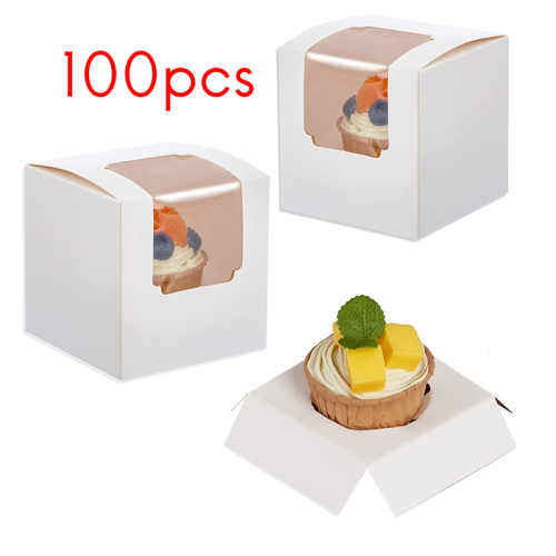 100Pcs Cupcake Box Individual with Insert, Small Pastry Treat Boxes 1