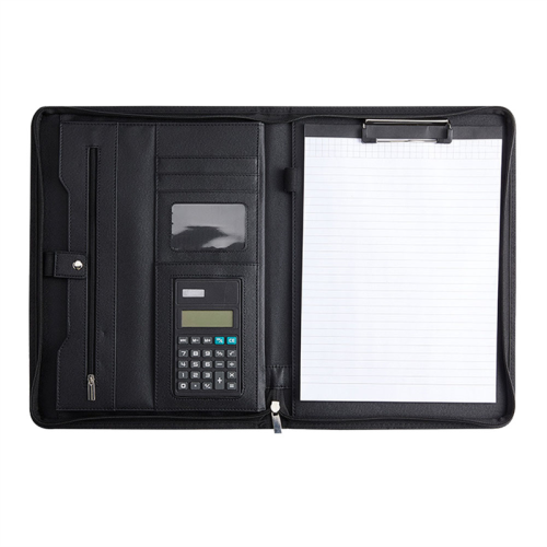 PU Leather Portfolio Folder with Zipper for Women/Men, Notepad Black 1