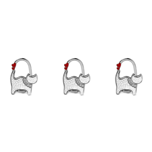 3X Bag Holder Foldable Handbag Hook Cat Shaped (Silver Point And White)