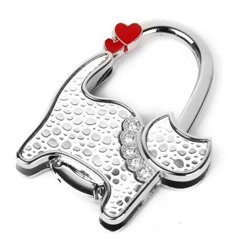 3X Bag Holder Foldable Handbag Hook Cat Shaped (Silver Point And White) 1
