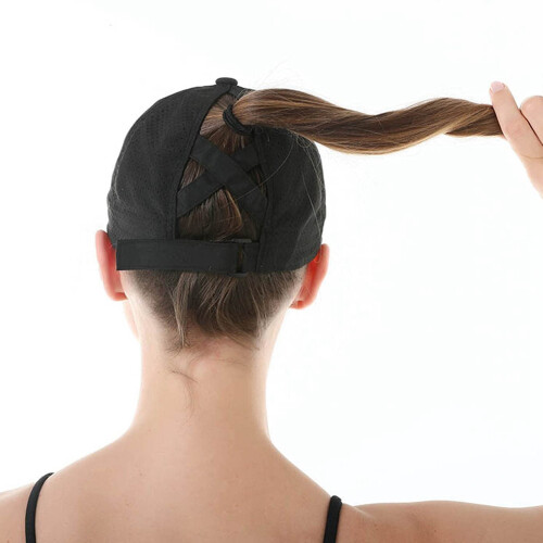 2Pcs Women Criss Ponytail Baseball Cap,Pink+Black 1