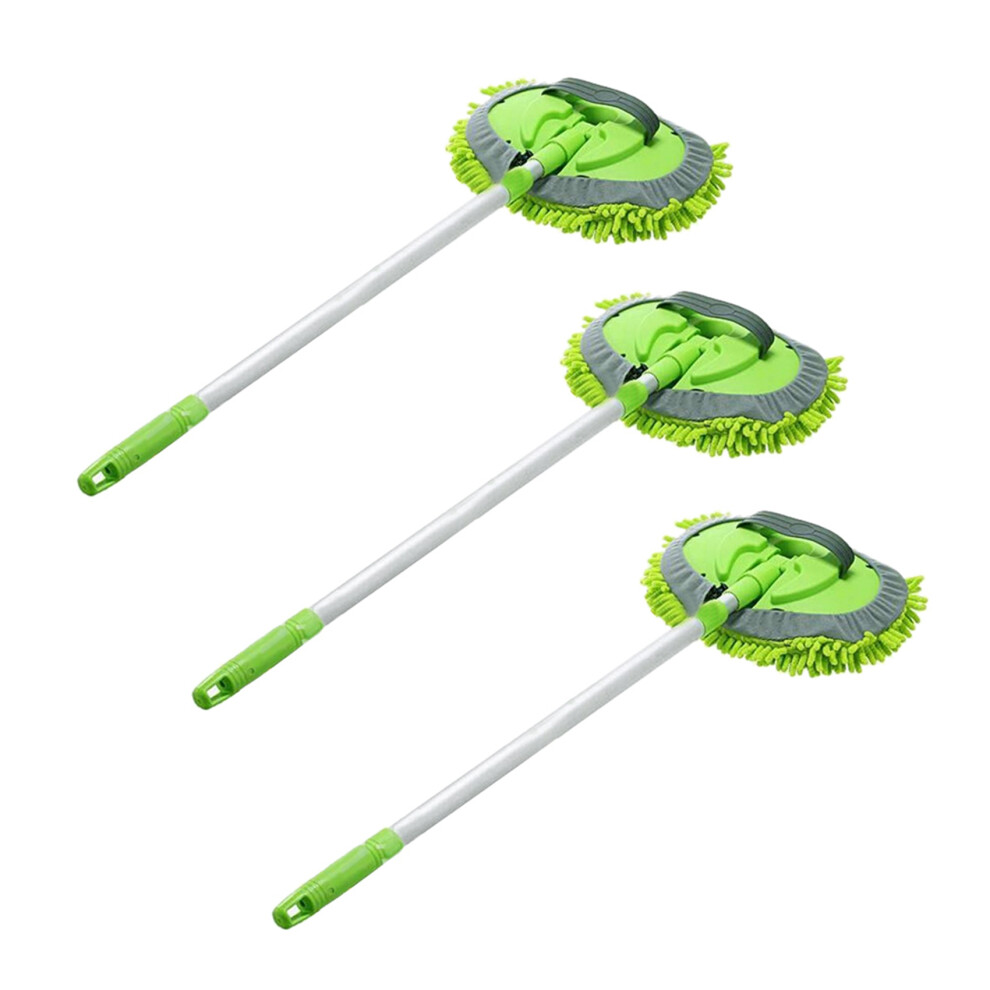 3X 2 In 1 Car Wash Mop Mitt With Long Handle, Chenille Microfiber Dust Brush Extension Pole 24-46In 4853956090061