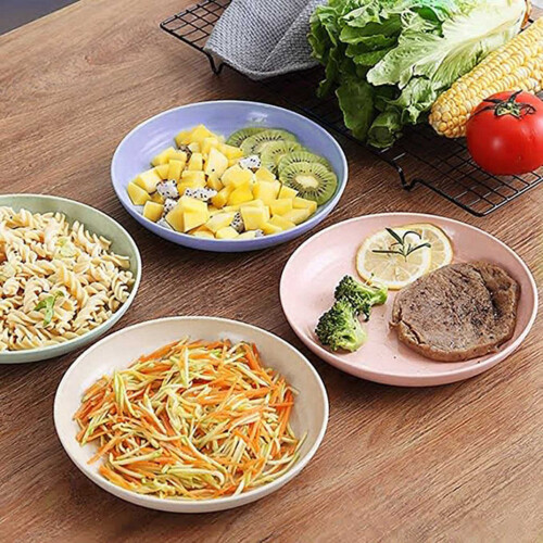 8Pcs 10 Inch Wheat Straw Deep Dinner Plates - Microwave and Dishwasher Safe, Unbreakable Sturdy Plastic 1