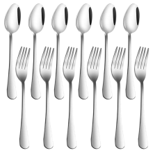 Set of 12, Stainless Steel Dinner Forks (8 Inch) and Spoons (7