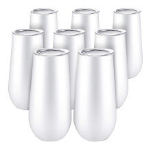 8Packs Stemless Champagne Flutes Wine Tumbler, 6 OZ Tumbler White