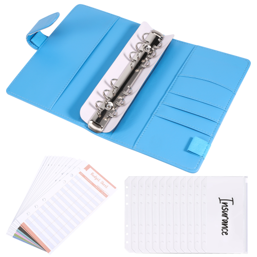 25Pcs A6 PU Leather Budget Binder Set, Cover Planner Blue 2