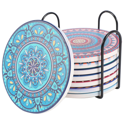 Coasters for Drinks, 8 Pcs Absorbent Stone Wooden Table