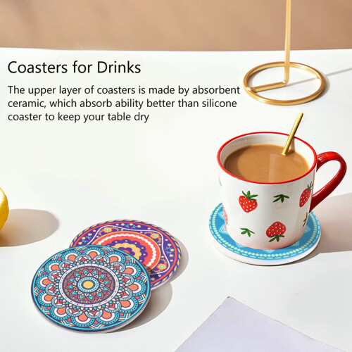 Coasters for Drinks, 8 Pcs Absorbent Stone Wooden Table 1