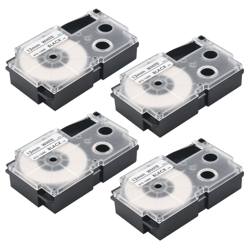 4 Pack 12mm Black on White Label Tape 2