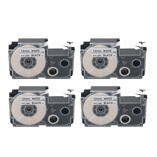 4 Pack 12mm Black on White Label Tape 1