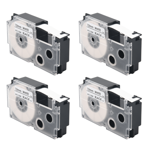 4 Pack 12mm Black on White Label Tape