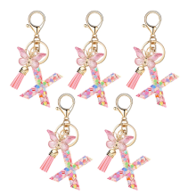 X type letter pendant pink cute initial keychain butterfly