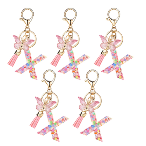 X type letter pendant pink cute initial keychain butterfly