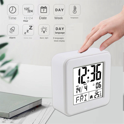 calendar alarm clock,bedside voice-activated clock white 2