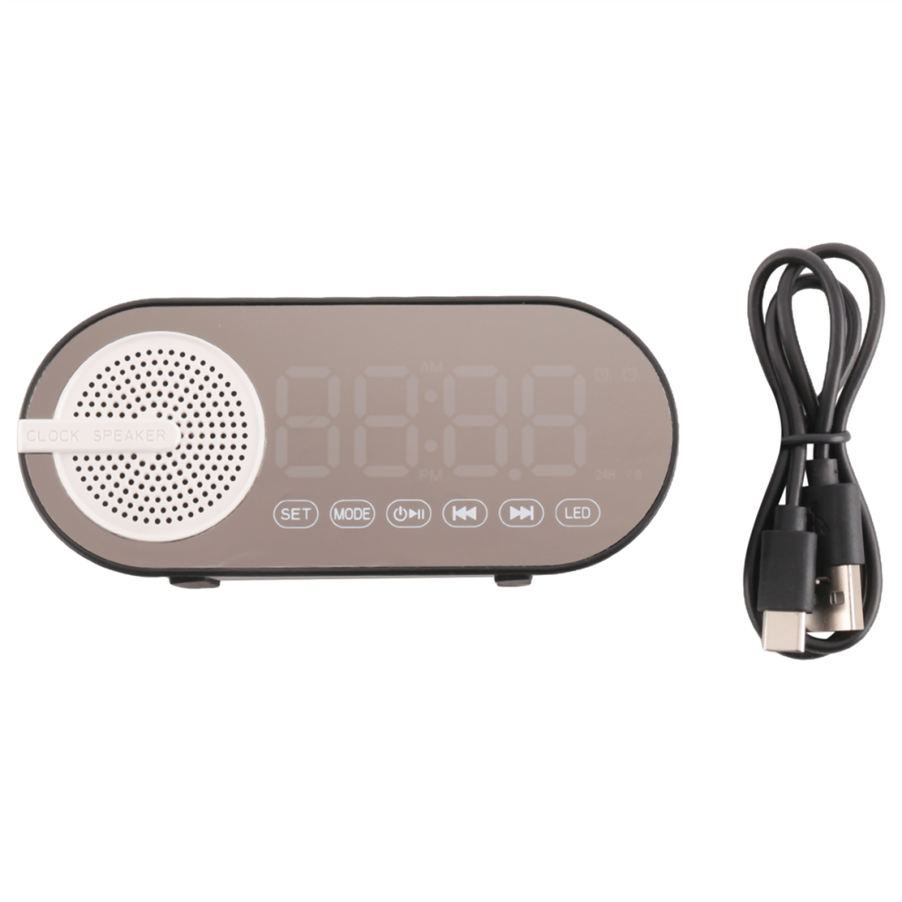 Portable Bluetooth Speaker With Digital Clock Night Light/Black 4853956021874