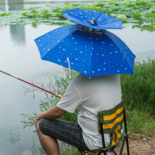 Double Layer Windproof Umbrella Overhead Headwear Cap 2