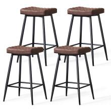 Set of 4 PU Leather Bar Stools Bar Chairs Brown