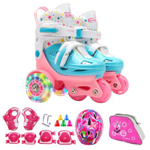 Kids Roller Skates Kids Beginner Three Point Roller Skates Age 38 Years Skating Shoes with Safety Equipment for Playground, Gym rose E