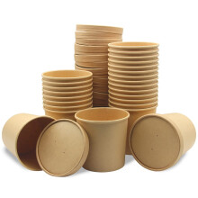 La Llareta Take Out Food To Go Containers, 25 Pieces Brown Soup Container with Lids, Takeaway Paper Bowl, Waterproof and Oil Proof, for Ice Cream,