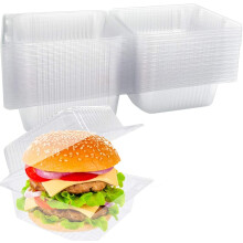 100 Pack Clear Plastic Clamshell Takeout Containers, Reusable Plastic Hinged Food Container with Clear Lids,5'' Square To Go Containers for Dessert,