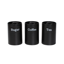 EHC Set of 3 Tea, Coffee & Sugar Kitchen Storage Canisters Jars - Black