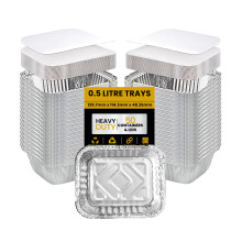 Superior Pack of 50 Aluminium Foil Containers with Lids - 0.5L Meal Prep Food Trays, Foil Trays for Baking, Roasting, Takeaway containers & Storage -