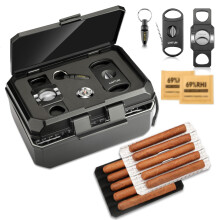 LIHTUN Travel Humidor Box and Cigar Accessories Set, Portable Cigar Humidor Case with 2 Cigar Cutters, 1 Cigar Punch, Hygrometer, Triple Humidor Cigar