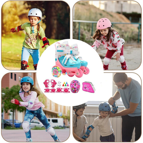 Adjustable roller skates for beginners  Threepoint balance for children, storage bag. Pink E 2