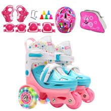 Adjustable roller skates for beginners Threepoint balance for children, storage bag. Pink E