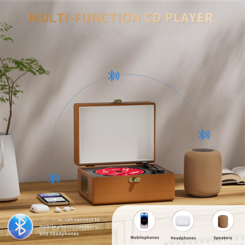 Oplaadbare leren cd-speler met luidsprekers en Bluetooth-zender 2