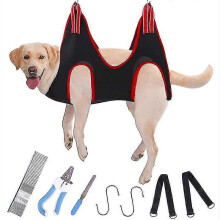 (L, RED) Ergonomic Dog Harness with Nail Trimming and Breathable Hammock Restraint Bag