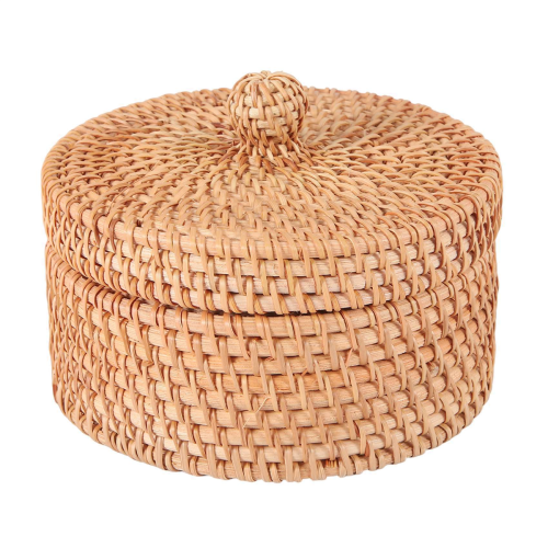 Handwoven Rattan Storage Box with Lid Wicker Fruit Cake Basket B 1