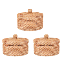 Handwoven Rattan Storage Box with Lid Wicker Fruit Cake Basket B