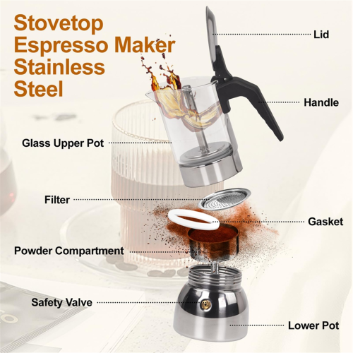 9 Cup Glass Clear Moka Pot Thickened Stovetop Espresso Maker 2